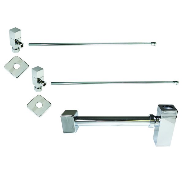 Westbrass Qubic 1/4-Turn Lavatory Supply Kit W/ Valves & Risers in Polished Chrome D1338QSL-26